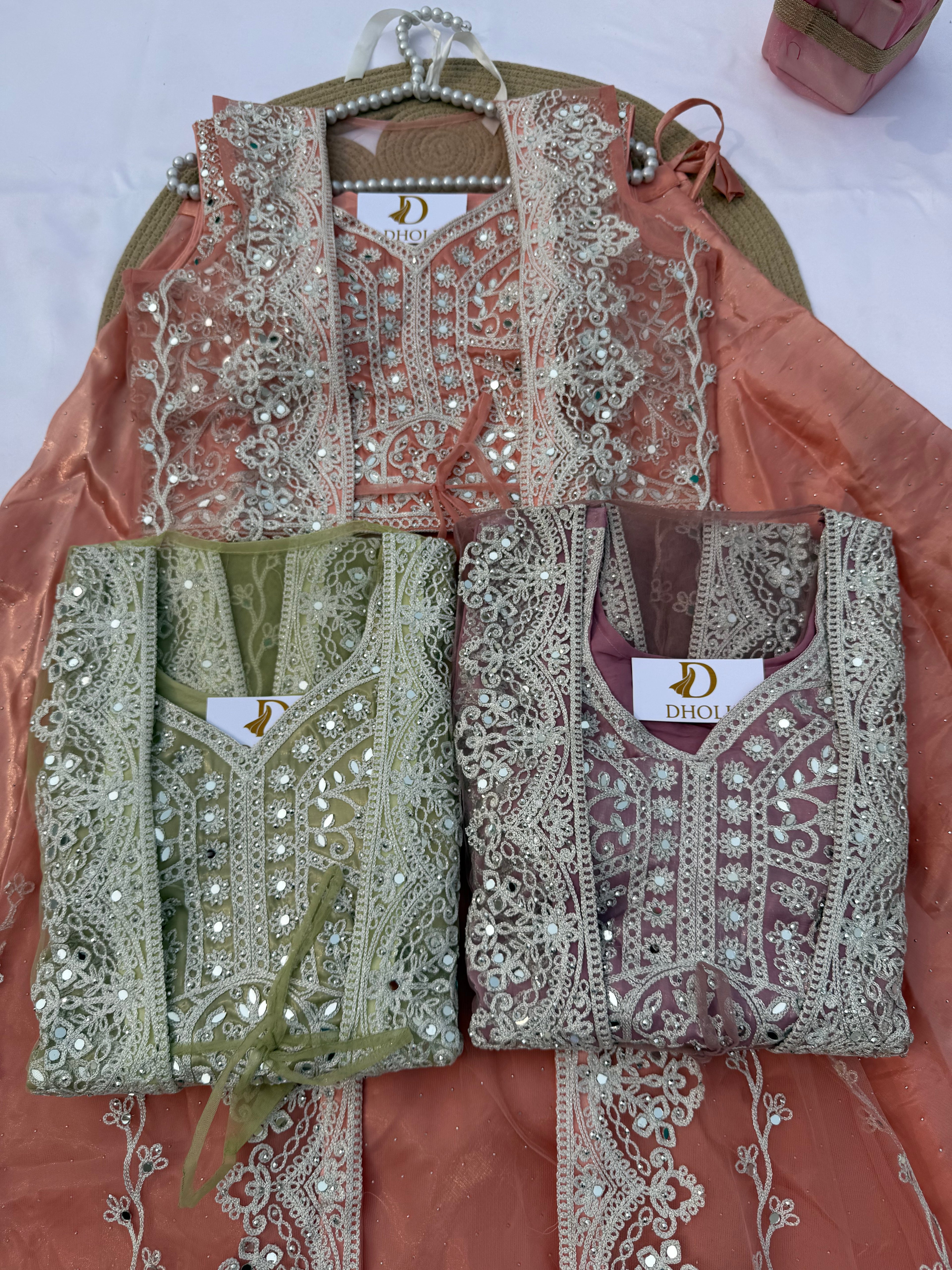 L115 Net Lehenga Choli Jacket Set with Intricate Chain Stitch Embroidery