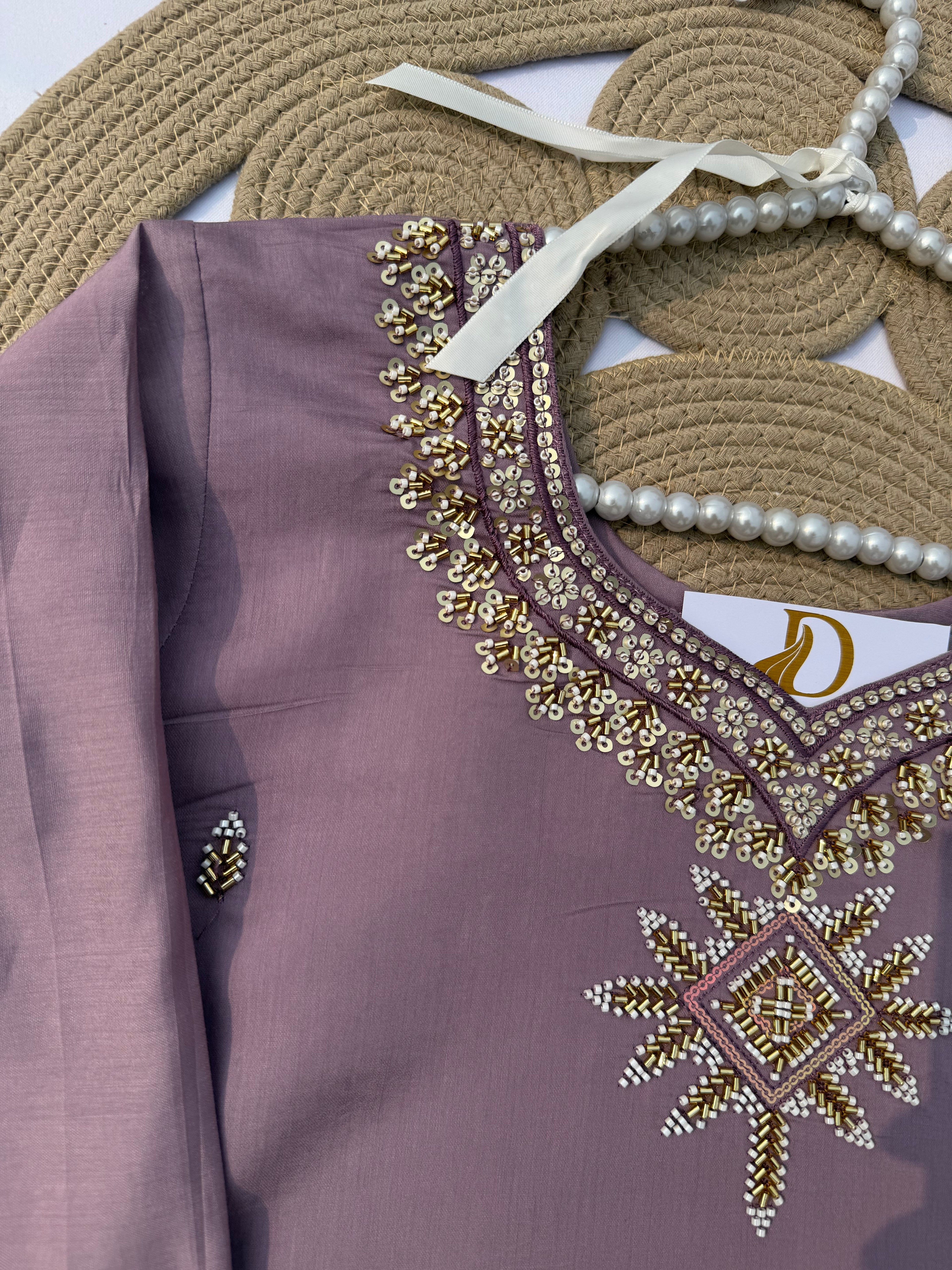 S123 Roman Silk Handwork Suit Set with Dupatta & Pant