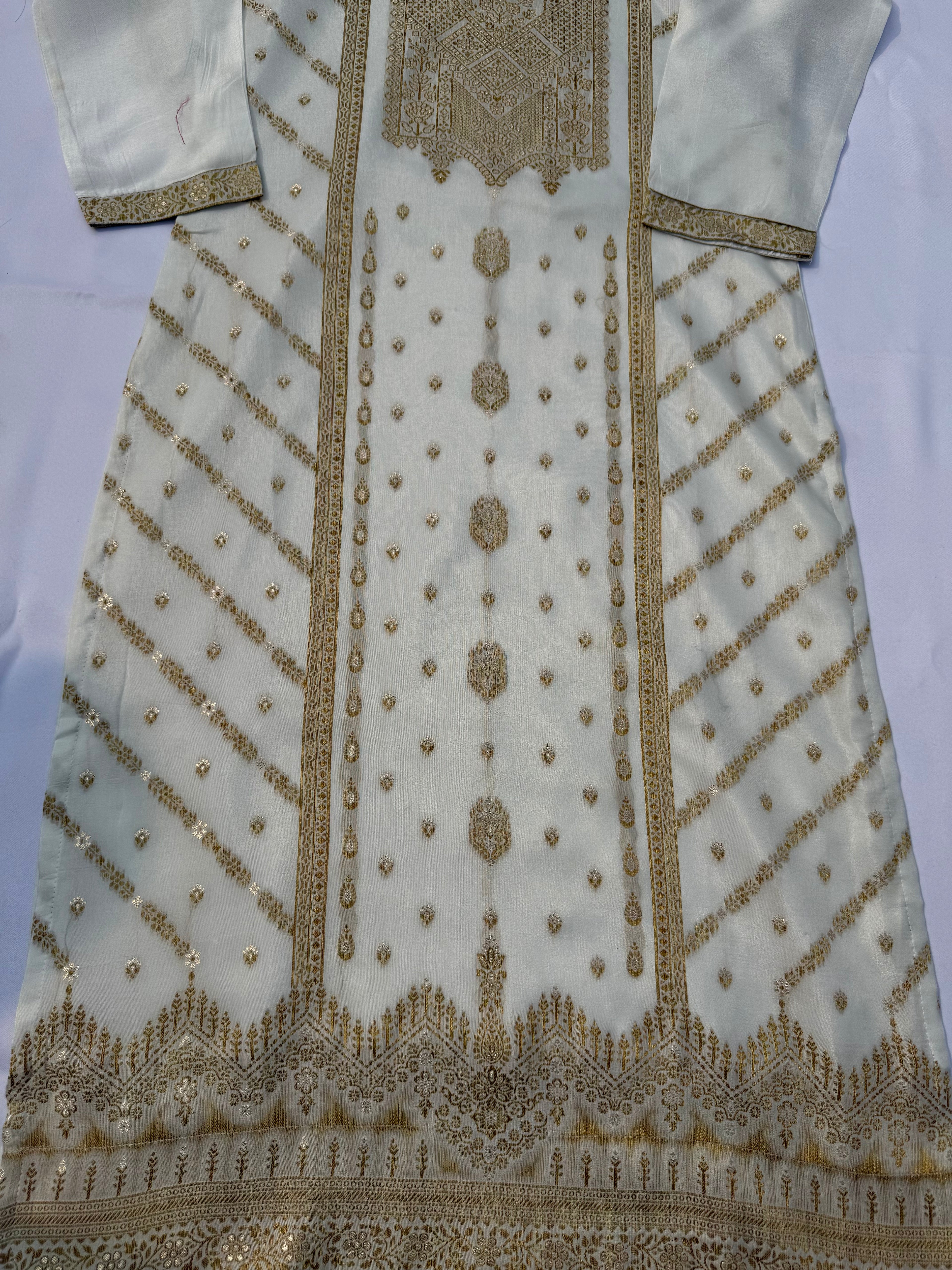 S124 Pure Cotton Kurta Set with Gold Jacquard & Traditional Motif Work